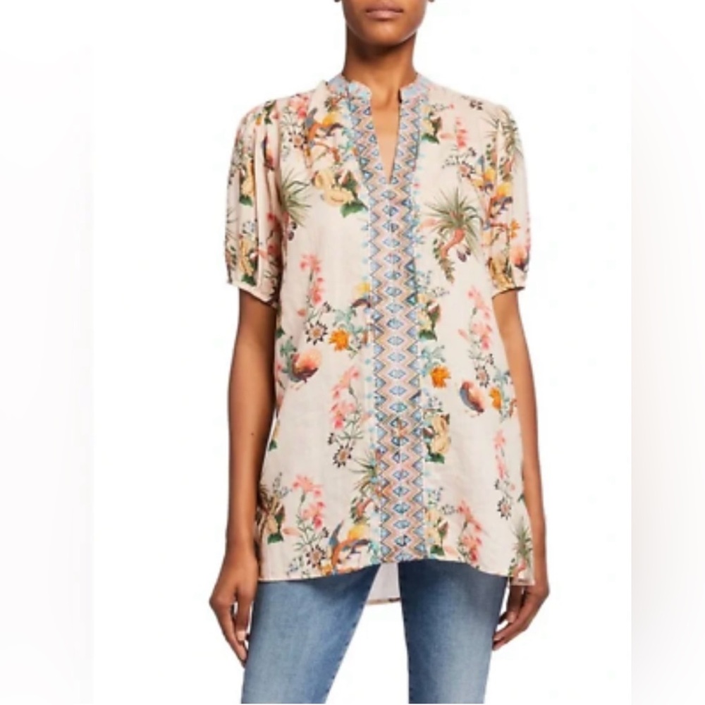 Johnny Was Workshop Floral Puff Sleeve Tunic Blouse
